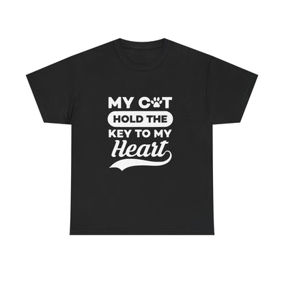 Camiseta para amantes de los gatos: camiseta rosa con el gráfico "Mi gato tiene la llave de mi corazón" 