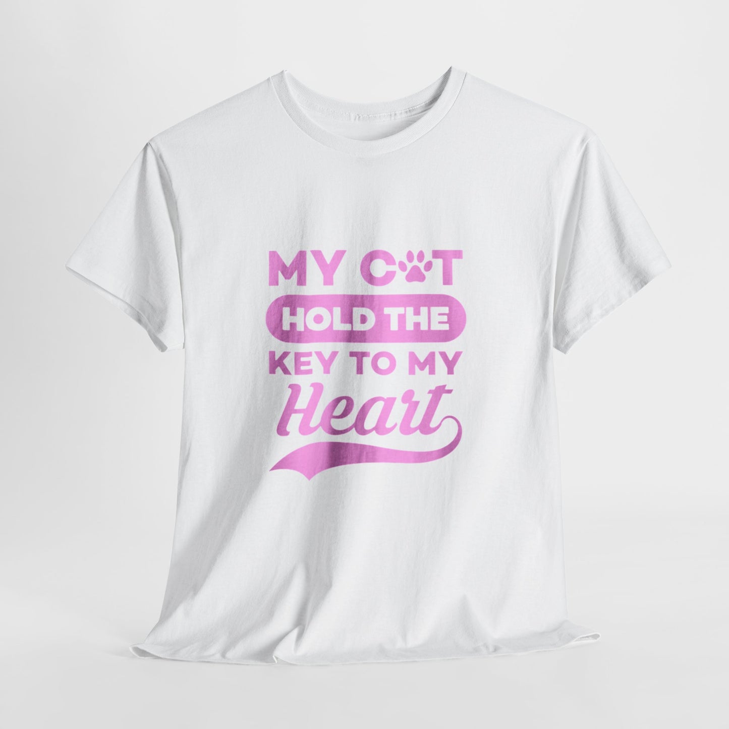 Camiseta para amantes de los gatos: camiseta rosa con el gráfico "Mi gato tiene la llave de mi corazón" 