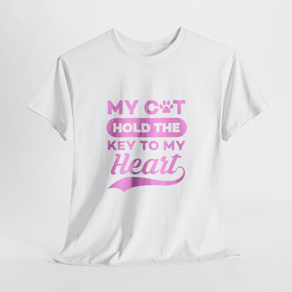 Camiseta para amantes de los gatos: camiseta rosa con el gráfico "Mi gato tiene la llave de mi corazón" 