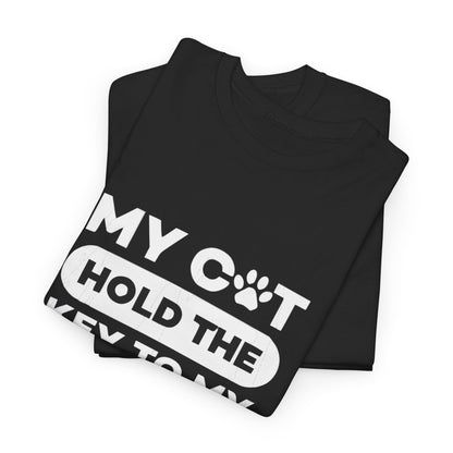 Camiseta para amantes de los gatos: camiseta rosa con el gráfico "Mi gato tiene la llave de mi corazón" 