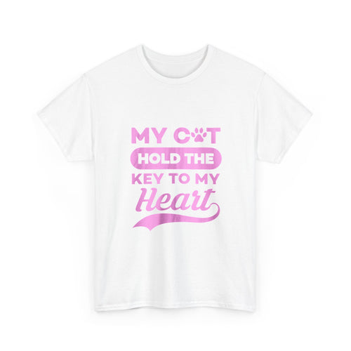Camiseta para amantes de los gatos: camiseta rosa con el gráfico "Mi gato tiene la llave de mi corazón" 