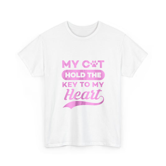 Cat Lover Tee — “My Cat Hold the Key to My Heart” Pink Graphic T-Shirt