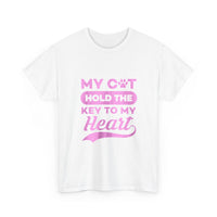 Cat Lover Tee — “My Cat Hold the Key to My Heart” Pink Graphic T-Shirt